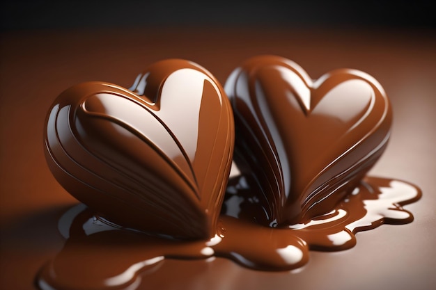 Two chocolate hearts are melting in the dark