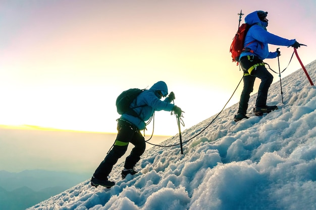 Two climbers on the glacier of the pico de orizaba volcano