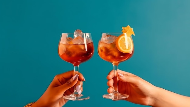 Two cocktails in hands Illustration AI GenerativexA