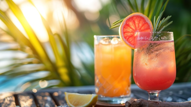 Two cocktails on a summer background