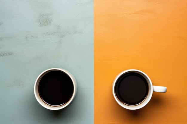 Photo two coffee cups on a blue and orange background