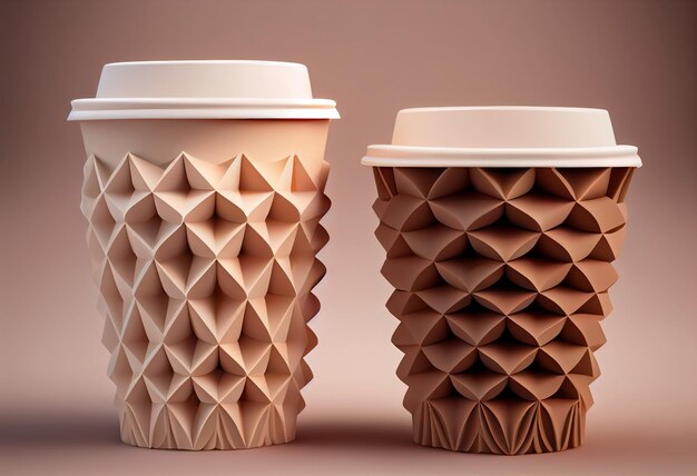 Фото Две кофейные чашки с бумажной крышкой, на которой написано «кофе».