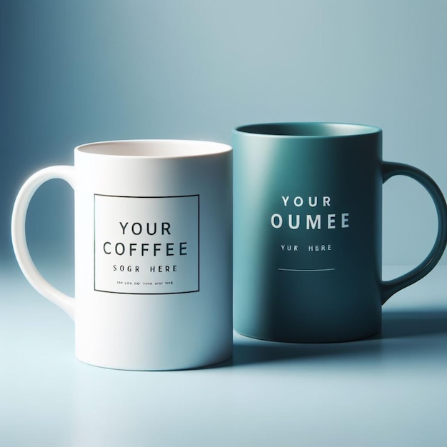 две кофейные чашки со словами " ваш кофе " на них