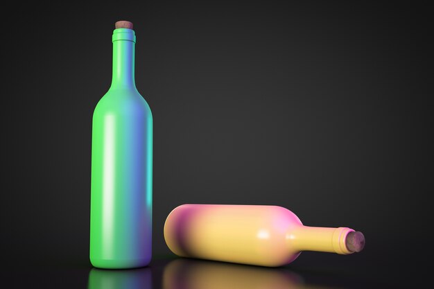 Foto due bottiglie di vino colorate con tappi di sughero