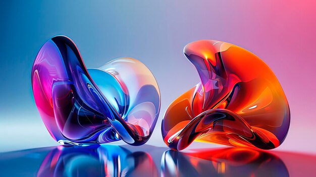 two colorful abstract shapes are made of liquid in the style of graphic design