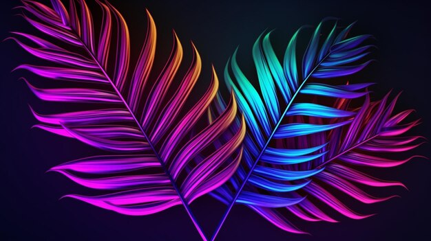 two colorful leaves on a black background generative ai