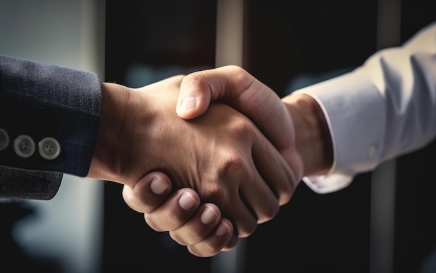 Two confident business man shaking hands during a meeting in the office success dealing