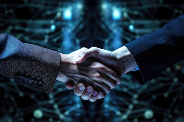 Two confident business man shaking hands during successful agreement