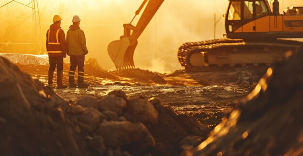 two construction workers at the construction site