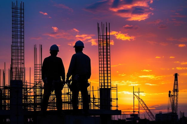 Two Construction Workers at Sunset