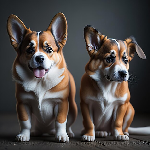 Two corgi figurines are sitting next to each other.