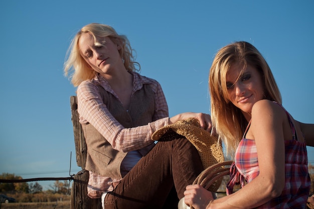 Two country girls on the farm.