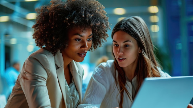 Foto due colleghi di lavoro stanno discutendo attivamente di questioni di lavoro in ufficio