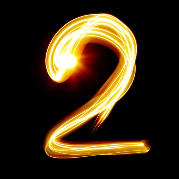 Two - Created by light numerals over black background