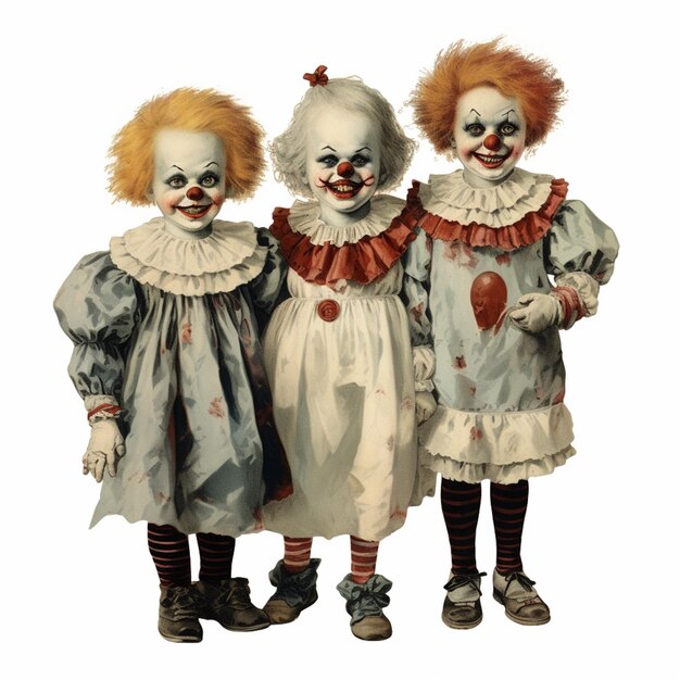 two creepy looking clowns are standing next to each other generative ai