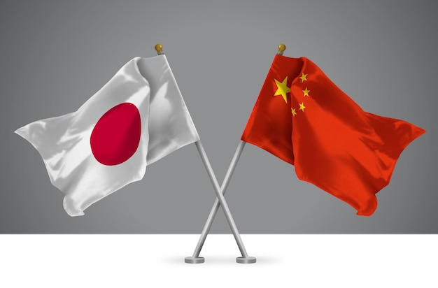 Two Crossed Flags of China and Japan