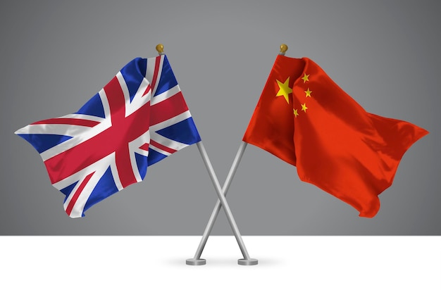 中国とイギリスの 2 つの交差した旗