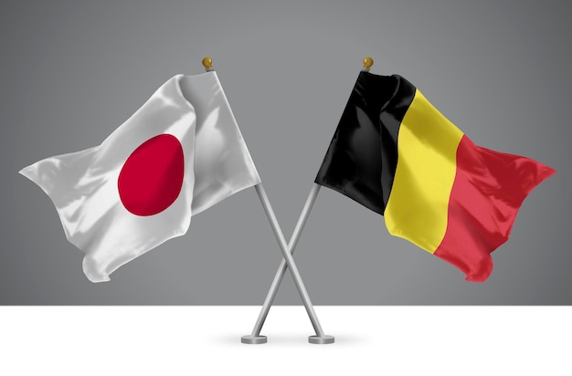Due bandiere incrociate del giappone e del belgio