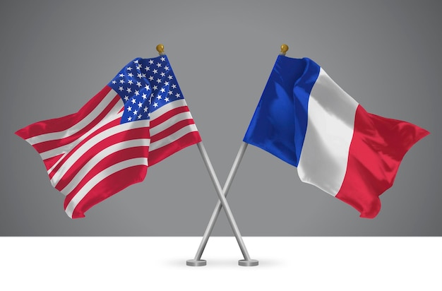 Photo two crossed flags of usa and france