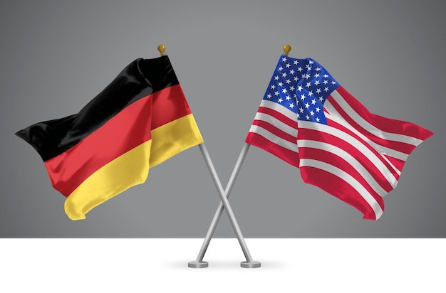 Photo two crossed flags of usa and germany