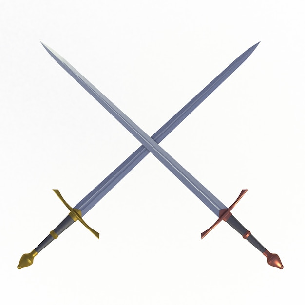 Two crossed swords, isolated on white background, 3D rendering