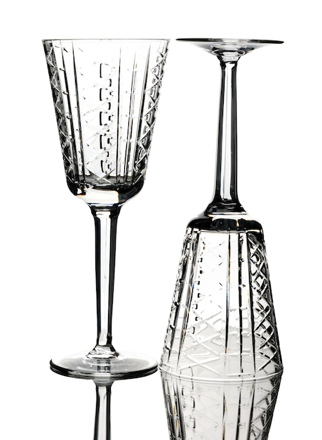 Photo two crystal wine glasses isolated