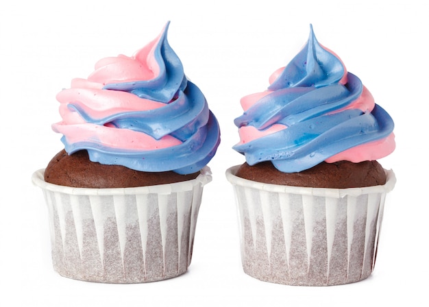 Two cupcakes isolated on white  close up