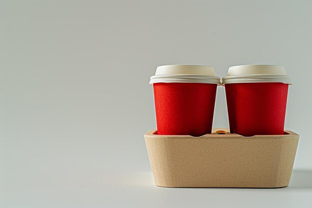 two cups of coffee are in a cup holder