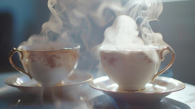 Foto due tazze di caffè su un tavolo adatto per il concetto di caffè o colazione