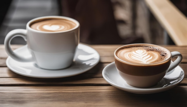 Two cups of coffee with foam on top