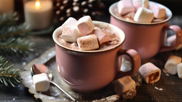 two cups of hot chocolate with marshmallows