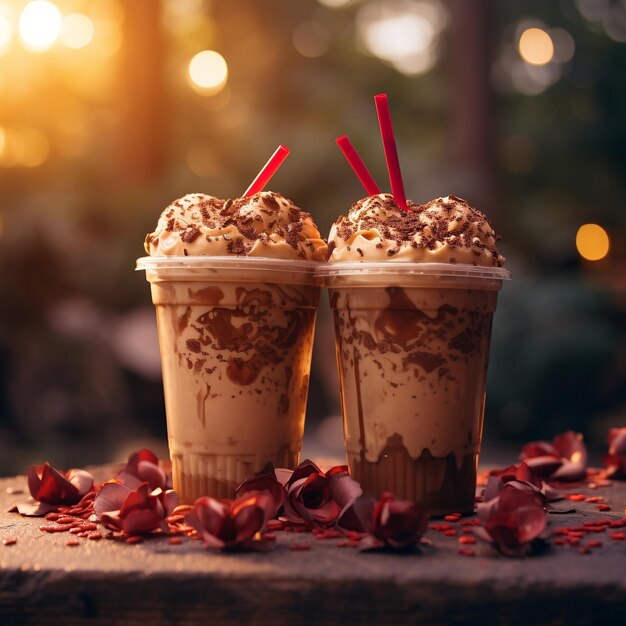 Two cups of Icecream Milkshake Generative Ai