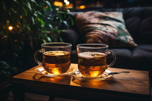 Two cups of tea on the coffee table