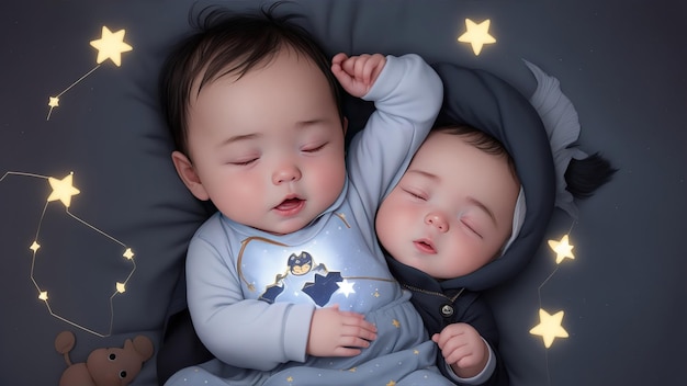 Two cute babies sleeping together