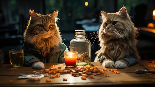 Photo two cute ginger cats in the autumn leaves