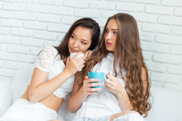 Two cute girls at home