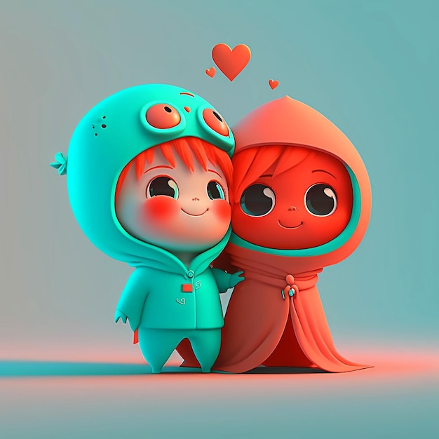 Two cute Kawaii characters in love