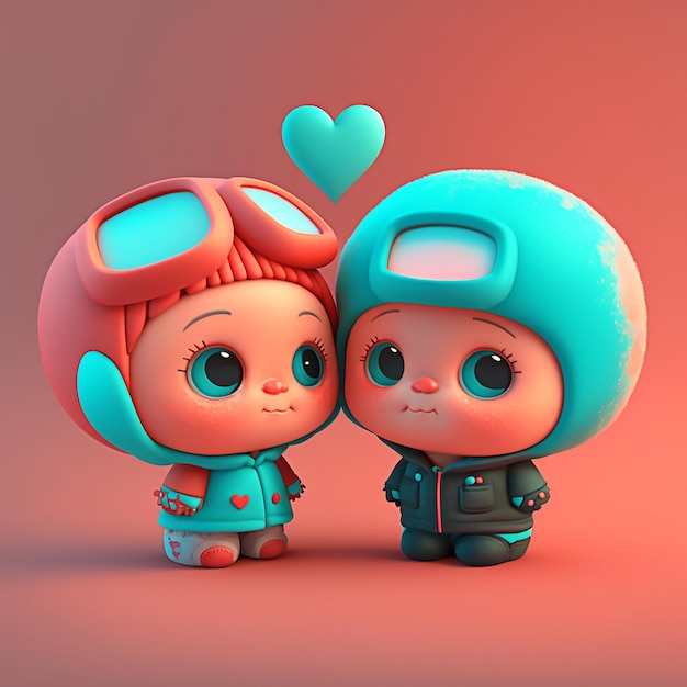 Two cute Kawaii characters in love