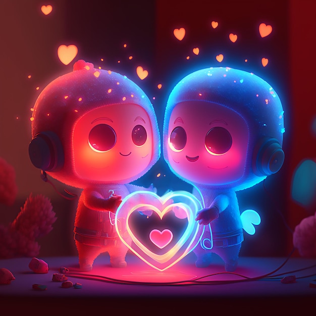 Two cute Kawaii characters in love