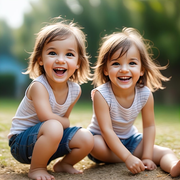 two cute little girls playing in the parktwo little girls laughing