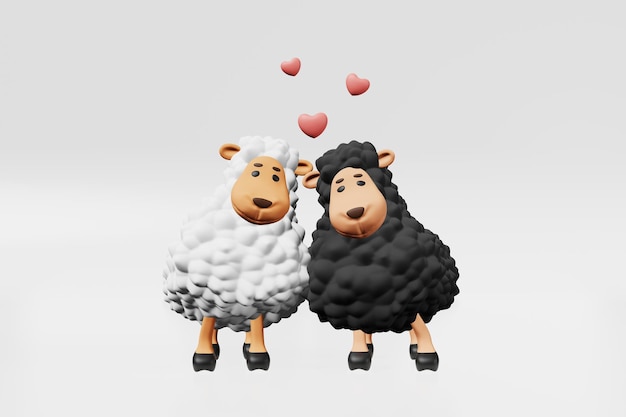 Два милых друга-овцы 3d рендеринг День дружбы День Святого Валентина Пижамная печать Baby Shower Приглашение на детскую вечеринку