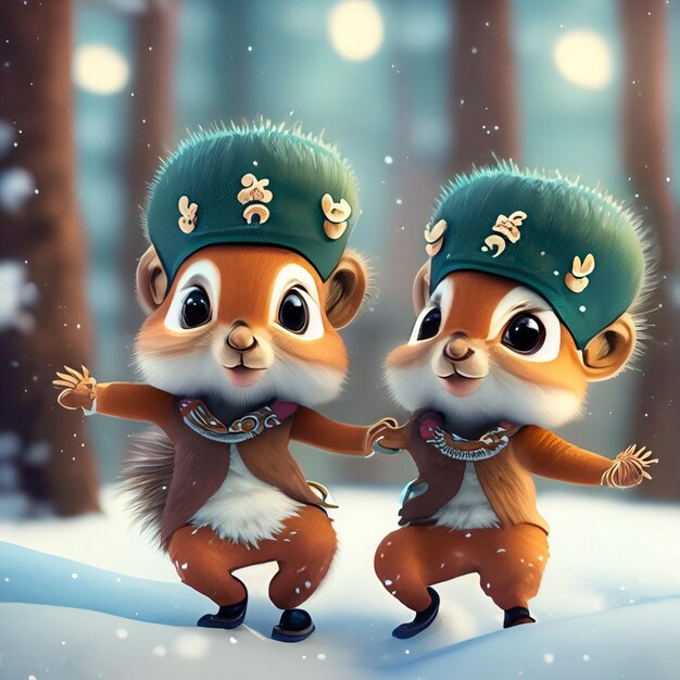 Photo two cute squirrels dancing