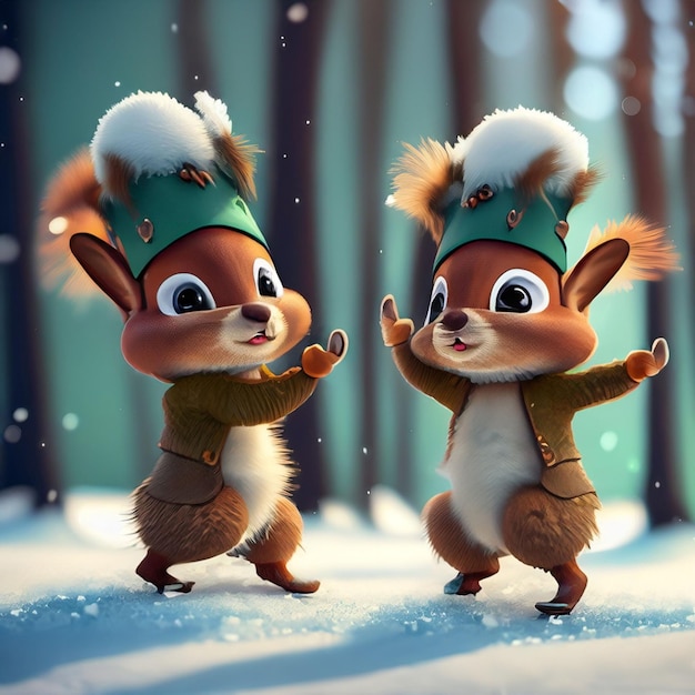 Two cute squirrels dancing