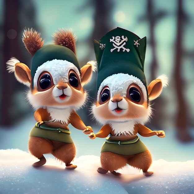 two cute squirrels dancing