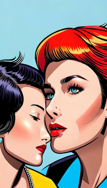 Two cute young LGBT girls Pop art style generative AI lesbian love story book cover design
