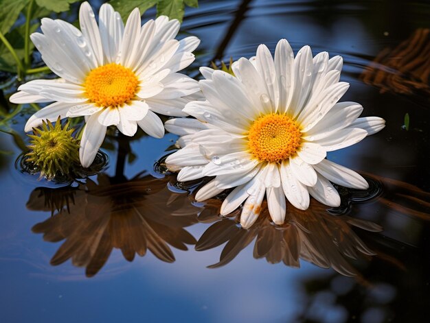 写真 2本の<unk>花が水に反射している