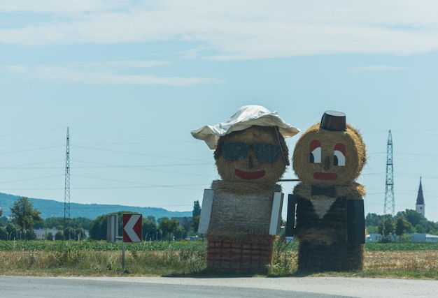 Two dear figures made of straw bales