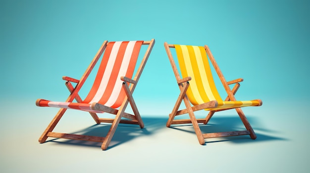 Two deckchairs Bright color Generative ai