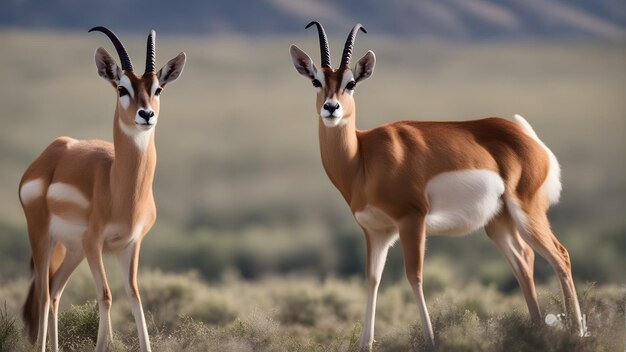 Two deer standing side by side