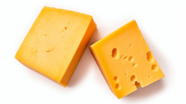 Photo two delicious pieces of cheese isolated